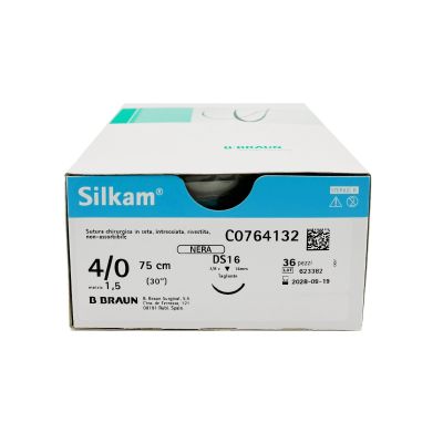 Silkam suture non assorbibili in seta, ago 3/8 19mm, USP 4/0 - filo nero 45cm (conf. 36 pz.)
