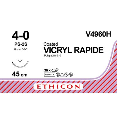 Sutura Ethicon VICRYL Rapide V4960H - 4-0, Ago 3/8 PS-2 mm 19 - Bianco (Conf. 36 pz.)