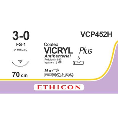 Sutura Ethicon VICRYL PLUS VCP452H - 3-0, Ago 3/8 FS-1 mm 24 - Viola (conf. 36 pz.)