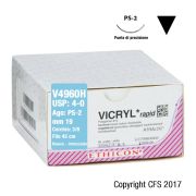 Sutura assorbibile Ethicon VICRYL Rapide V4960H - USP 4-0,Ago 3/8 PS-2 mm 19 - Bianco (Conf. 36 pz.)